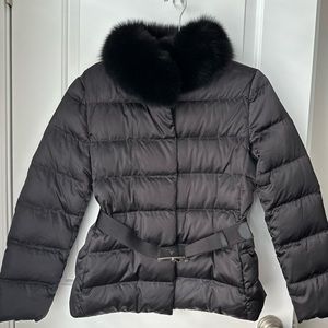 Prada winter coat with real fur, size 44, black